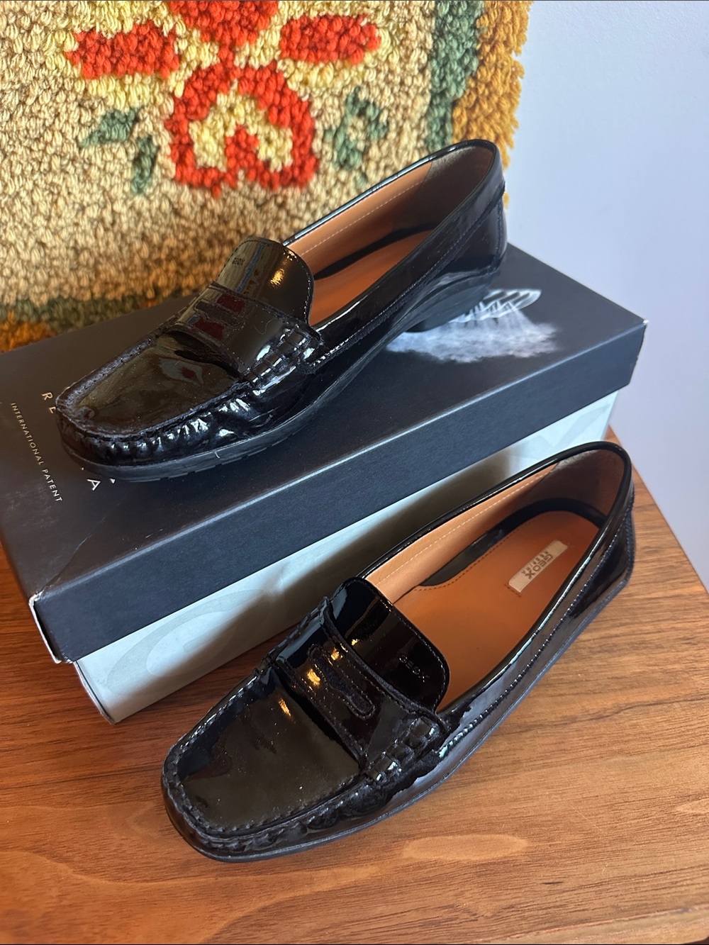 Geox Black Patent Leather Penny Loafers Size 8